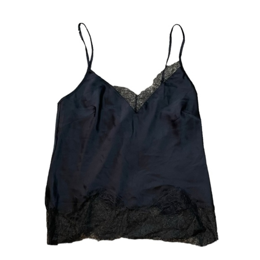 Victoria’s Secret Black Camisole Top Lace Silk Adjustable Straps Size Medium